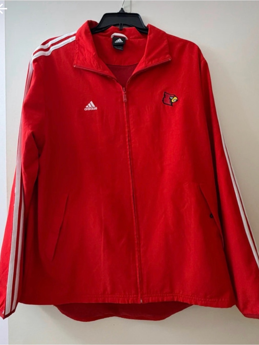 adidas Red Lightweight Full-Zip Track Jacket with Three Stripes
